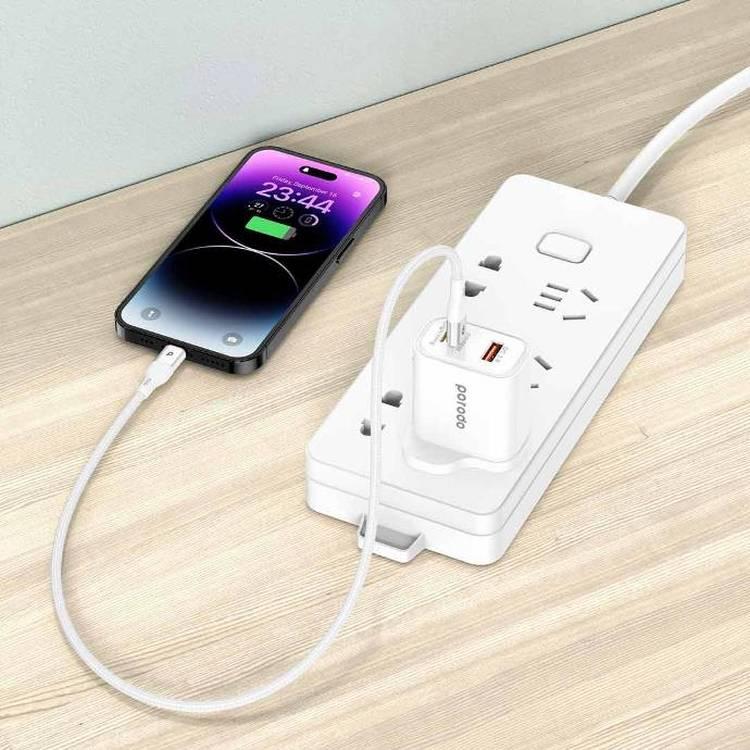 Porodo Triple Port PD QC Lightning 30W Charger UK Plug - White