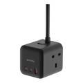 Porodo GaN Power Cube Multi-Port Charger(3 AC 1 USB-A & 2 USB-C PD 65W) 2M UK - Black