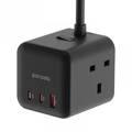 Porodo GaN Power Cube Multi-Port Charger(3 AC 1 USB-A & 2 USB-C PD 65W) 2M UK - Black