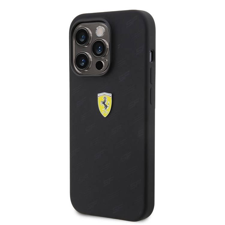 Ferrari iPhone 15 Pro Max For Silicone Case with All Over SF Pattern - Black