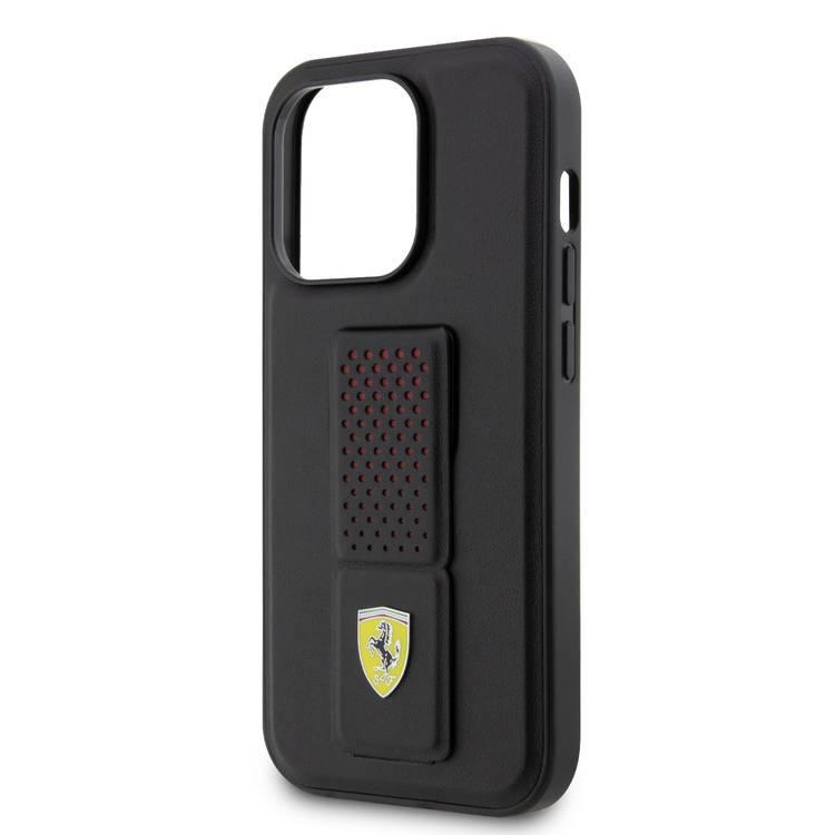 Ferrari iPhone 15 Pro Max For Gripstand Case with Perforated Pattern - Black