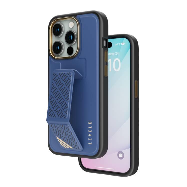 Levelo iPhone 15 Pro For Morphix Cuero Gripstand Case - Blue