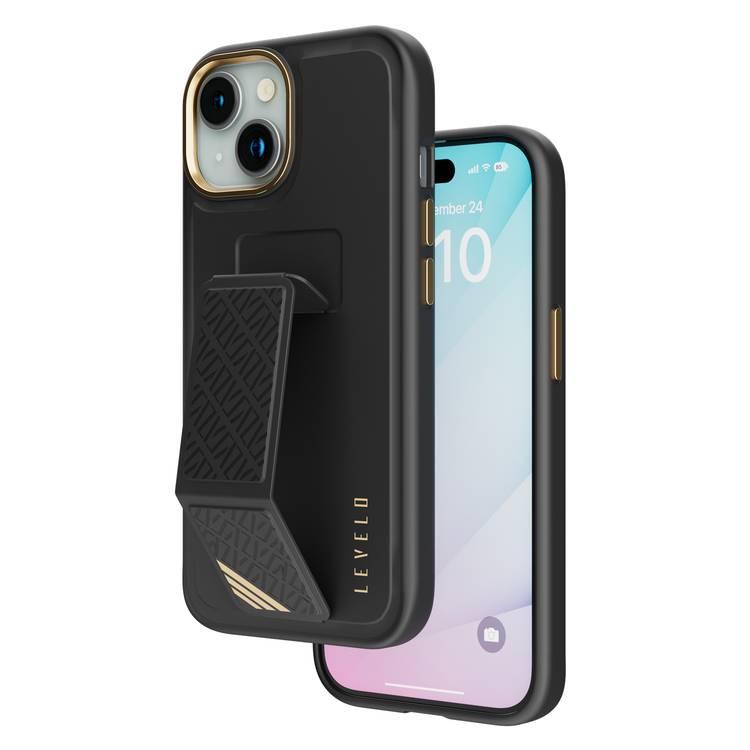 Levelo iPhone 15 Plus For Morphix Cuero Gripstand Case - Black