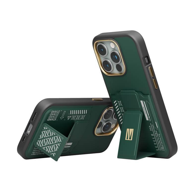 Levelo iPhone 15 Pro For Morphix Gripstand Case With Cardholder - Green