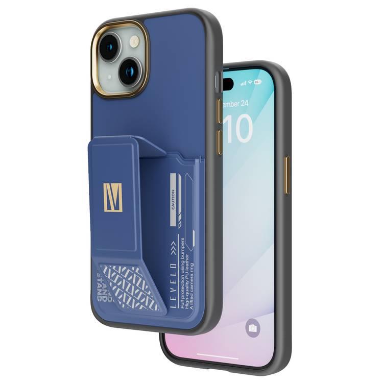 Levelo iPhone 15 For Morphix Gripstand Case With Cardholder - Blue