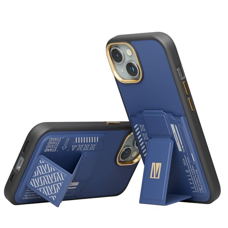 Levelo iPhone 15 For Morphix Gripstand Case With Cardholder - Blue