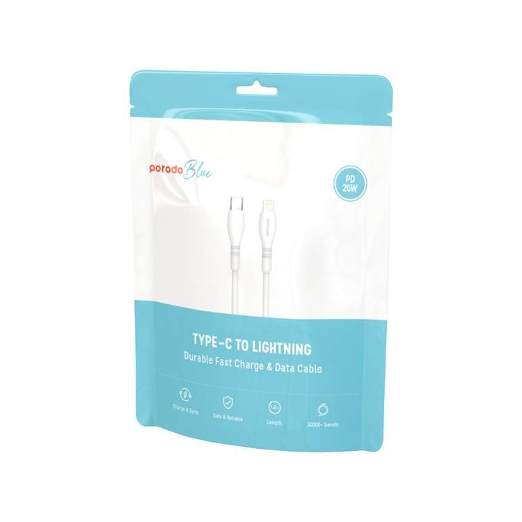 Porodo Blue 1.2M Type-C to Lightning PVC 20W Cable  - White