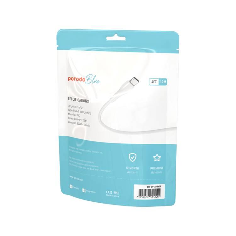 Porodo Blue 1.2M Type-C to Lightning PVC 20W Cable  - White