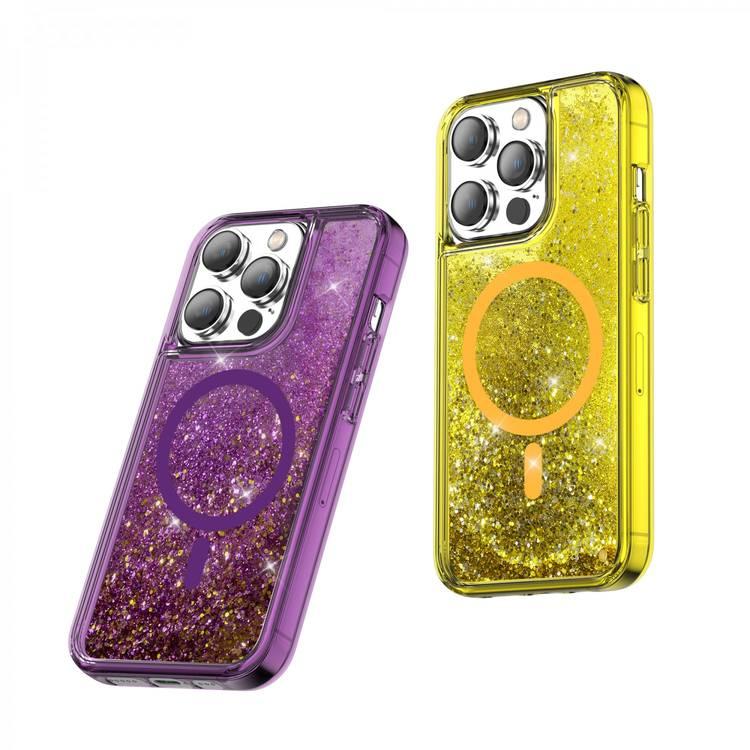 Green Lion iPhone 14 For Magnetic Happiness 3D Glitter Resin Case - Purple