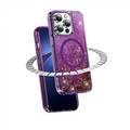 Green Lion iPhone 14 For Magnetic Happiness 3D Glitter Resin Case - Purple