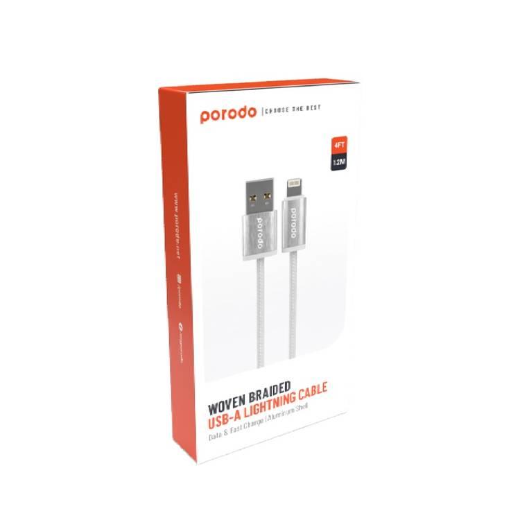 Porodo Woven 2.4A USB A to Lightning Cable 1.2M - White