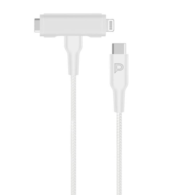 Powerology USB-C to USB-C and Lightning 1.2m/4ft Braided Cable, PD 60W, Compatible with iPhone and iPad, more than 30000 Bends Lifespan - White