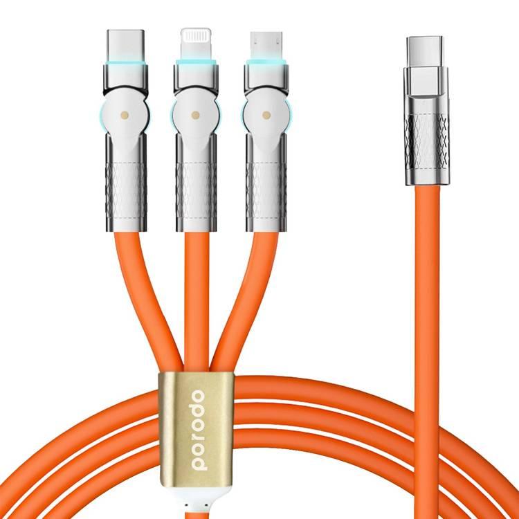 Porodo PD100W Three-in-one Cable with 180 Degrees Rotation - Orange - 1.2M