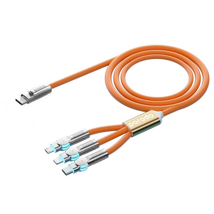 Porodo PD100W Three-in-one  Cable 180 Degrees Rotation: 1.2M - White - البرتقالي