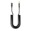 Porodo 3.5mm Type-C AUX Coiled Audio Cable Convenient Tangle-Free Design 1.2m/4ft, Type C to AUX, Universal Compatibility, Auto Retractable - Black