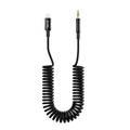 Porodo 3.5mm Lightning AUX Coiled Audio Cable Convenient Tangle-Free Design 1.2m/4ft, Lightning to AUX, Universal Compatibility, Auto Retractable - Black