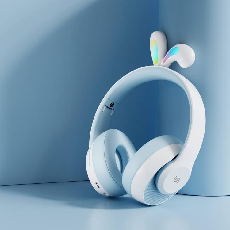 Porodo Soundtec Kids Wireless Headphone Rabbit Ears LED Lights - Blue