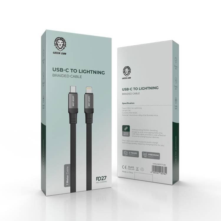 Green Lion USB-C To Lightning Braided Cable (1m) - Black