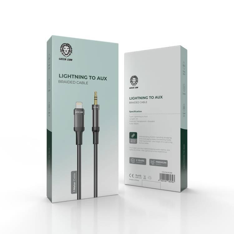 Green Lion Lightning To AUX Braided Cable (1m) - Black