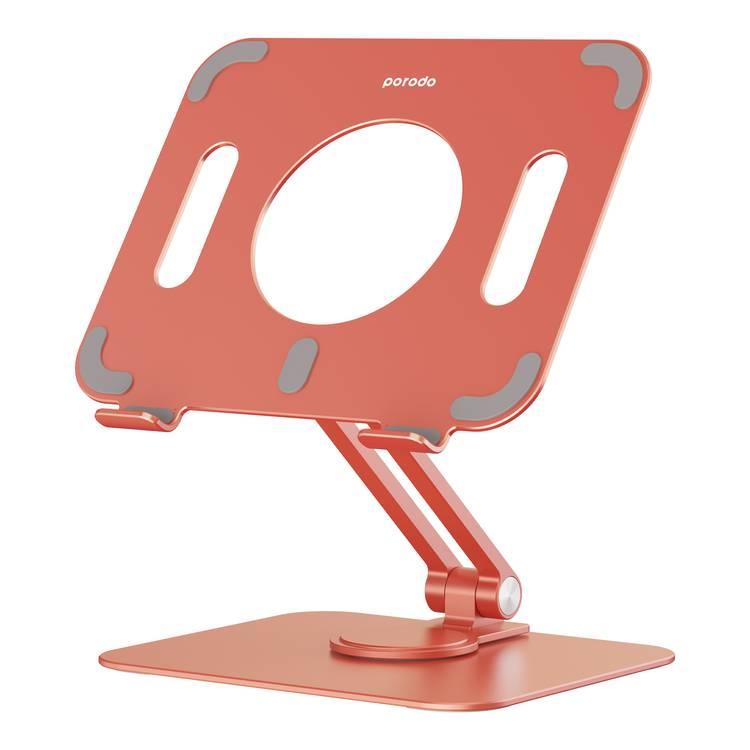 Porodo Tablet Stand with Aluminum Alloy Holder, Adjustable Angle, and 360° Rotation  - Orange