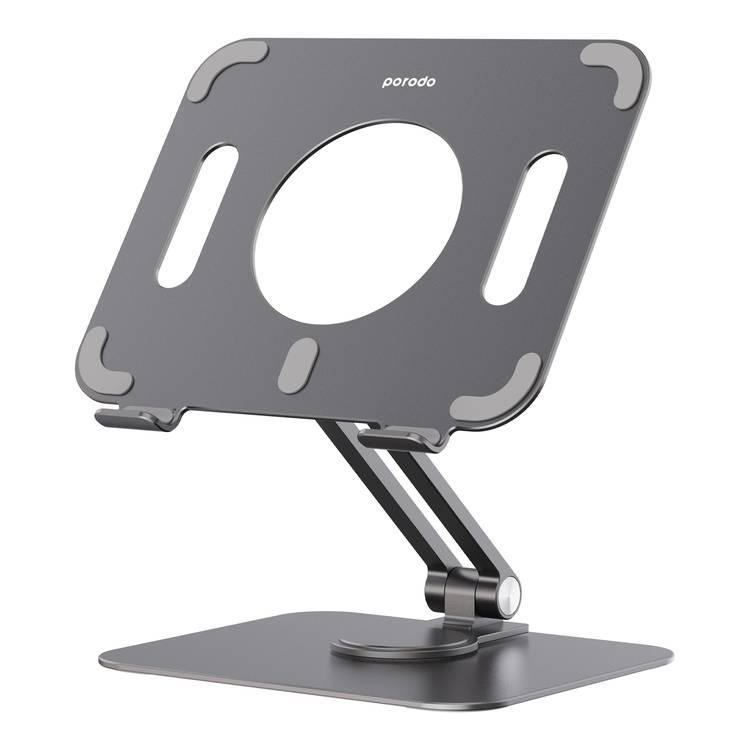 Porodo Tablet Stand with Aluminum Alloy Holder, Adjustable Angle, and 360° Rotation  - Grey