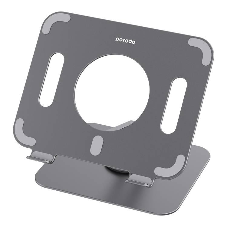 Porodo Tablet Stand with Aluminum Alloy Holder, Adjustable Angle, and 360° Rotation  - Grey