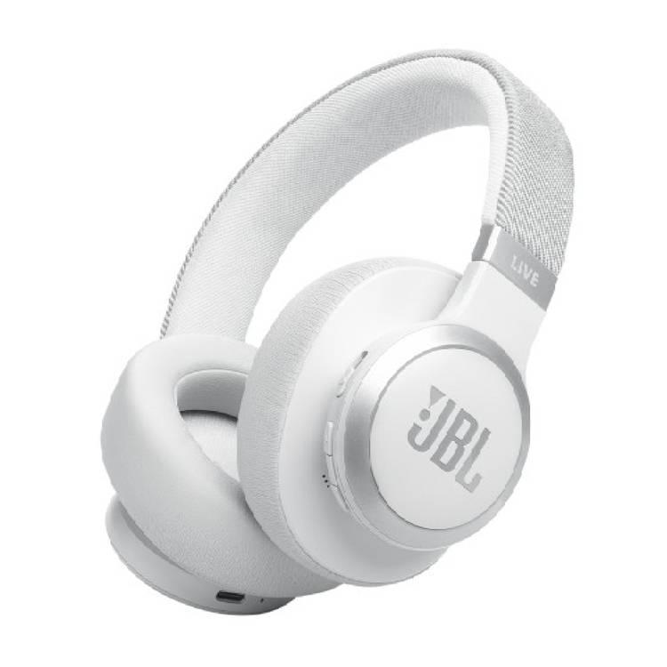 سماعات JBL Live 770NC اللاسلكية فوق الأذن مع خاصية إلغاء الضوضاء، عمر بطارية 65 ساعة، وقت شحن 3 ساعات، بلوتوث 5.3، عصابة رأس من القماش مريحة، خاصية إلغاء الضوضاء الحقيقية، Personi-Fi 2.0 - أبيض