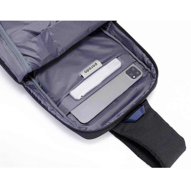 Porodo Lifestyle Cross Body Sling Bag With Fingerprint Lock - Black / Blue