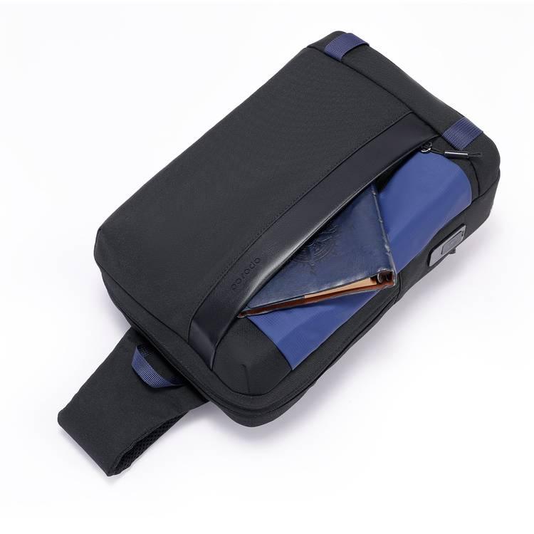 Porodo Lifestyle Cross Body Sling Bag With Fingerprint Lock - Black / Blue