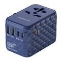 Powerology Universal Multi-Port Gan Travel Adapter 3x Type-C With 2x USB-A Ports 65W PD - Blue