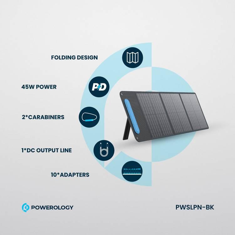 Powerology 60W Folding Design Portable Solar Panel - Black