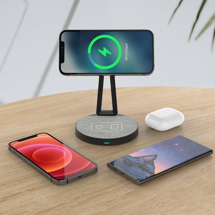 Levelo Dualflow 2 in 1 Magnetic Wireless Charging Stand, Type C Input, 30° Angle Adjustment, Strong Magnet, Dual Charging Surface, Fast Wireless Charging - Black