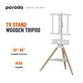 Porodo TV Stand Wooden Tripod, Compatible with 32" - 65" Screen, VESA Compatible, Media Device Storage, Angle Control, Durable Material, Compatible with Panasonic, Samsung, Sony, LG- White