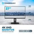 Powerology 27" 4K UHD Office Monitor Adjustable Rotating Stand with RGB Light, HDR Enhanced Visual Contrast, AMD Free Sync - Black