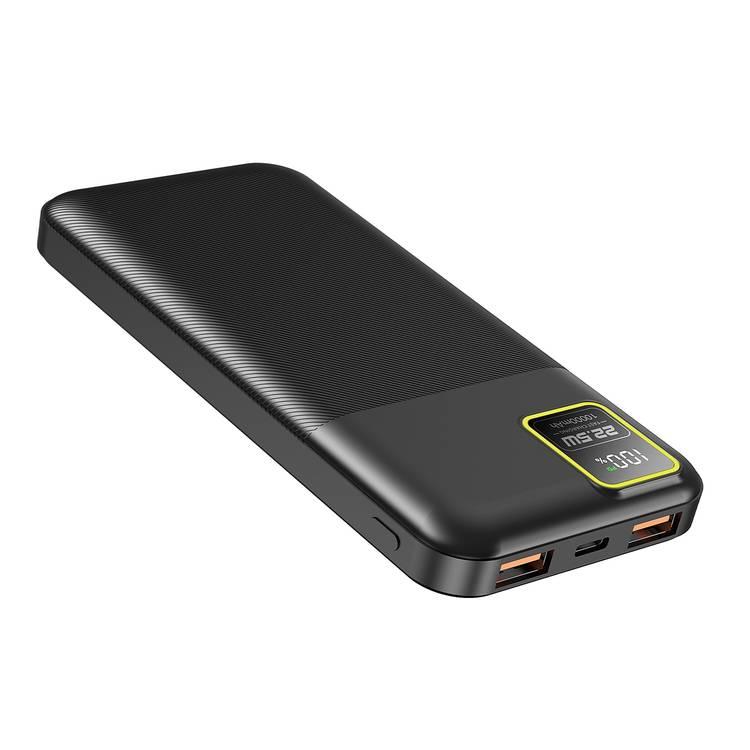 Porodo Blue 10000mAh 22.5W Quick Charge Portable Power Bank with Type-C and Dual USB-A Output - Black