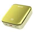 Porodo Compact Power Bank 20000mAh with Out Cable USB-A, Type-C and Lightning, 20W Power Delivery, Simultaneous Charging - Gold 