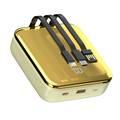 Porodo Compact Power Bank 20000mAh with Out Cable USB-A, Type-C and Lightning, 20W Power Delivery, Simultaneous Charging - Gold 