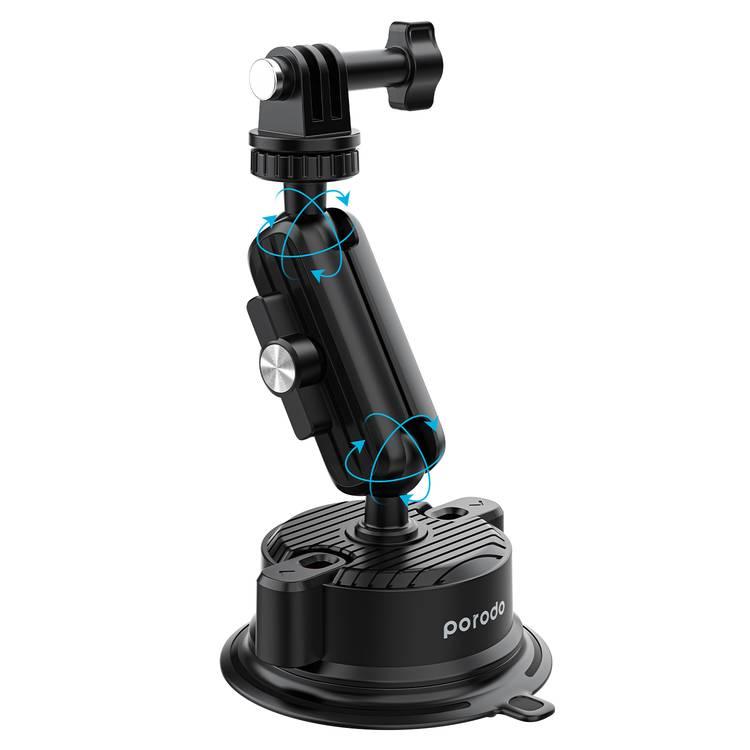 Porodo 2in1 Mobile and Camera Mount with Suction Base  - Black