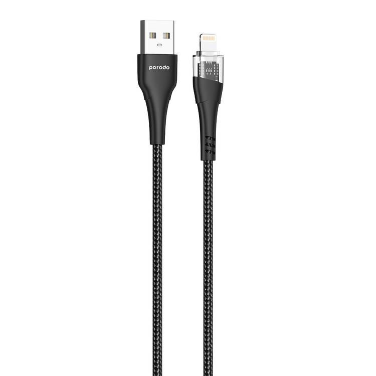 Porodo Dual Output Transparent Charger UK with USB-A to Lightning Cable - 1.2M