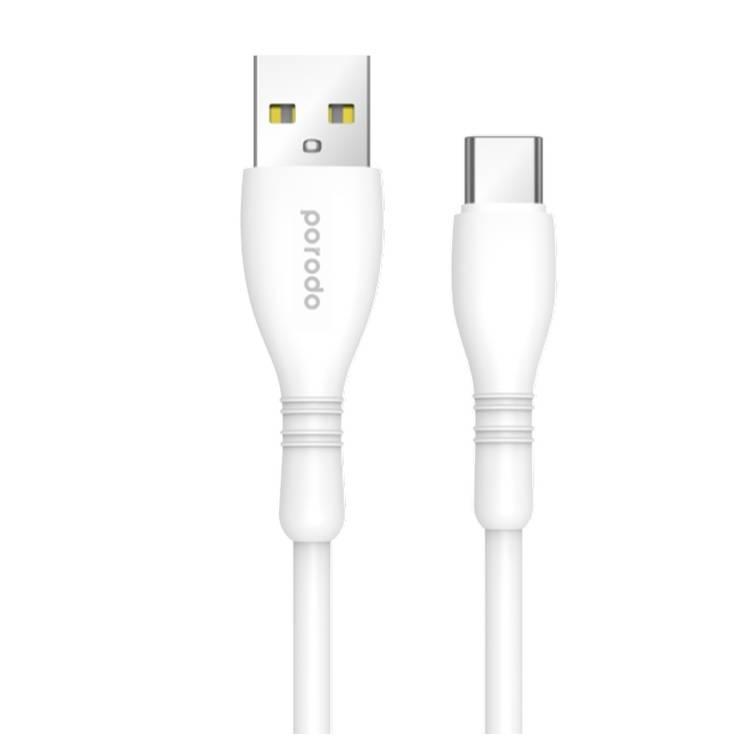 Porodo Blue USB-A To Type-C Durable Fast Charge & Data Cable - White - 1.2M