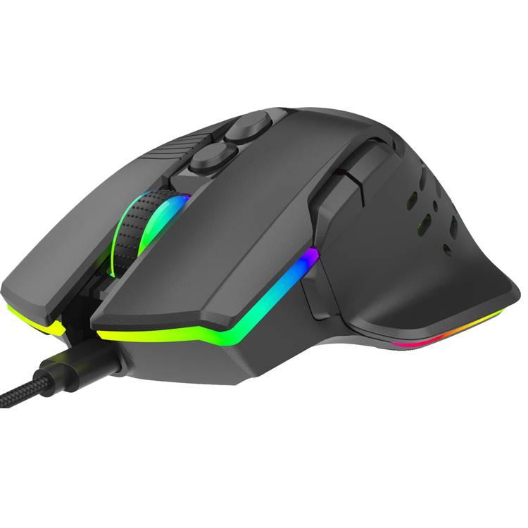 Porodo Gaming 9D Wired Mouse, 13 Modes RGB Light, 6 Levels DPI, 500Hz Polling Rate, USB Interface, Instant 825F, 10 Million Clicks Lifespan - Black  