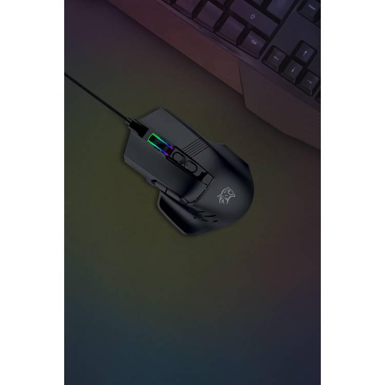 Porodo Gaming 9D Wired Mouse, 13 Modes RGB Light, 6 Levels DPI, 500Hz Polling Rate, USB Interface, Instant 825F, 10 Million Clicks Lifespan - Black  