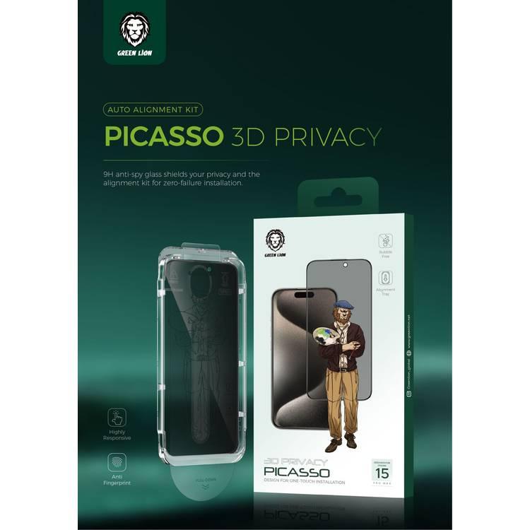 زجاج الخصوصية Green Lion Picasso ثلاثي الأبعاد مع صينية المحاذاة - Privacy - آيفون 14