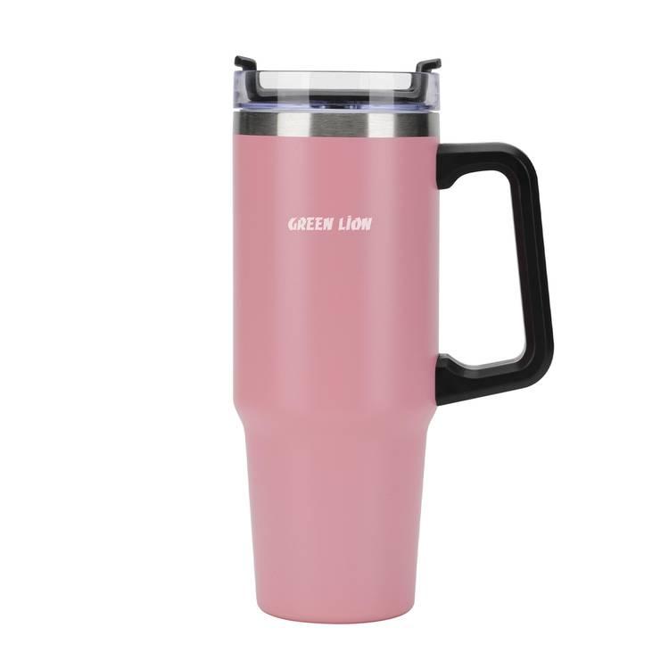 Green Lion Vacuum Travel Mug with Cupholder - Pink