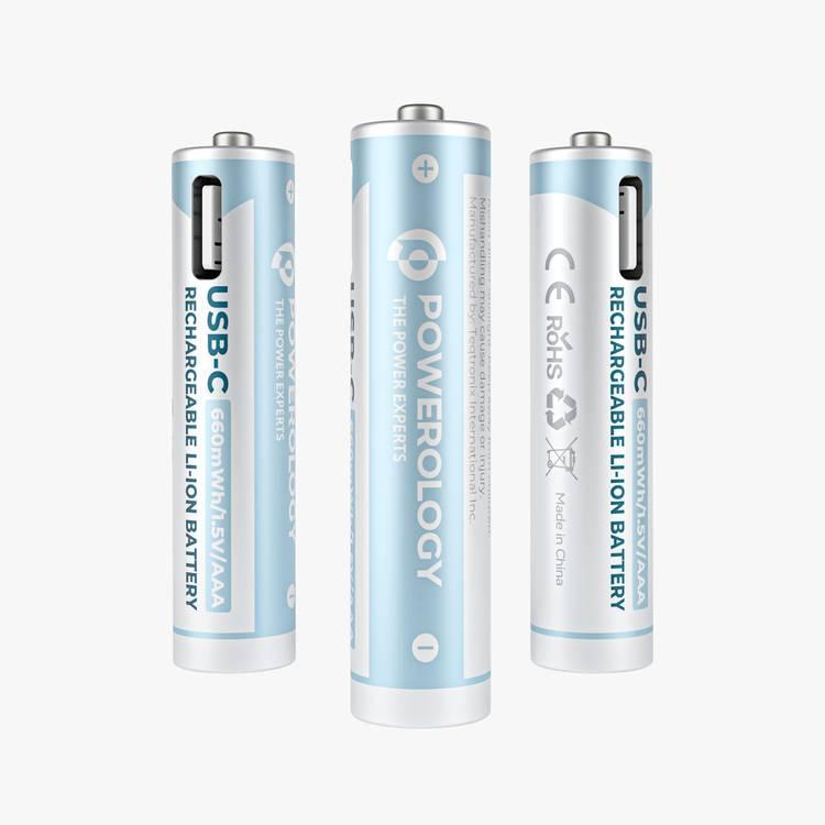 Powerology Type-C Rechargeable Lithium-ion AAA Battery - White