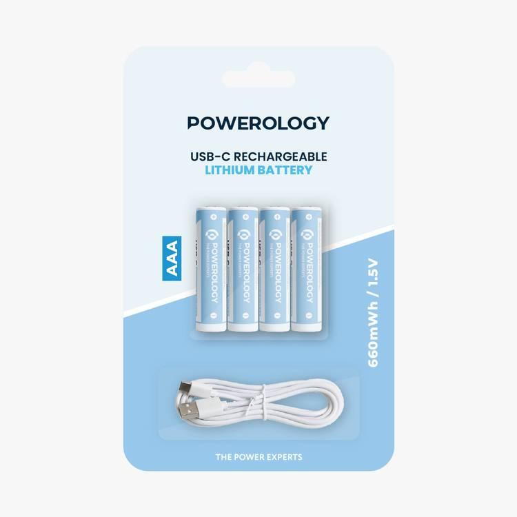 Powerology Type-C Rechargeable Lithium-ion AAA Battery - White