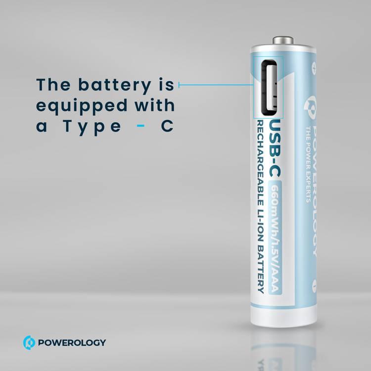 Powerology Type-C Rechargeable Lithium-ion AAA Battery - White