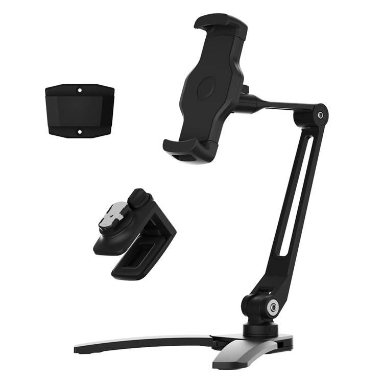 Powerology Quick-Release Multi Mounting Phone & Tablet Holder, 360° Head Rotation, Long Swivel Arm - Black