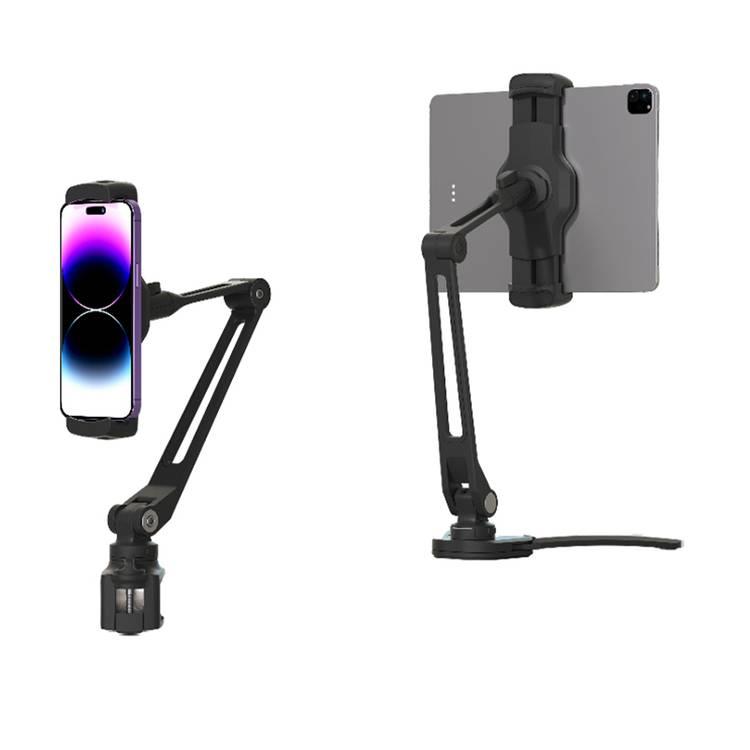 Powerology Quick-Release Multi Mounting Phone & Tablet Holder, 360° Head Rotation, Long Swivel Arm - Black