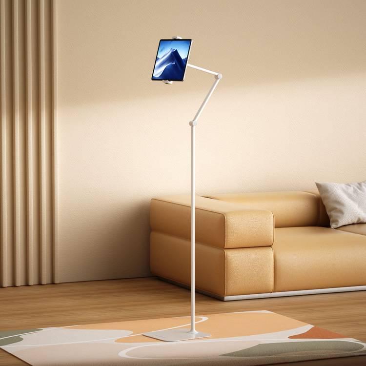 Powerology Multi Joint Floor Stand, Compatible with 4.7" to 12.9" Phones & Tablets, 360° Rotating Head, Telescopic & Flexible Arm Design, 170cm Height, Heavy Base - White